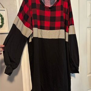 Chic Red and Black Checkered Midi Dress